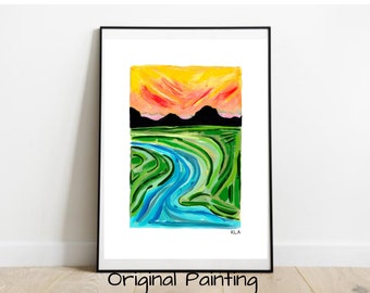 Landscape Painting Original Art, Modern Landscape Painting, Colorful Abstract Mountain Painting, Mountain Art, River I