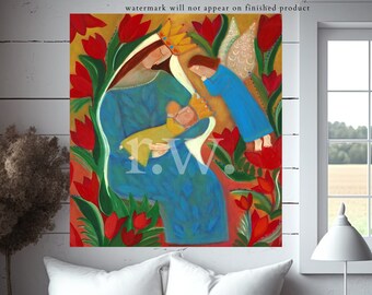 Nursing Madonna with Angel by Rose Walton folk art gift for mother's day gift for new mom gift breastfeeding mom gift mother and child
