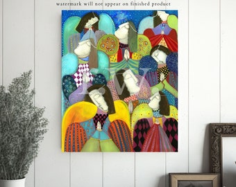 Angels of God by Rose Walton canvas wrap print gift for folk art collector religious Catholic gift angel collector gift