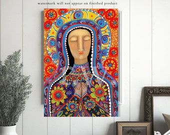 The Mexican Madonna by Rose Walton canvas wrap print gift for folk art collector Blessed Mother art gift Holy Mother collection