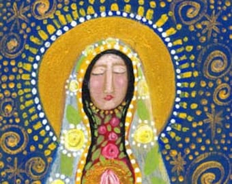 folk art madonna with rose dress...print.... rose walton... approx 8x10 on 11x14 archival paper