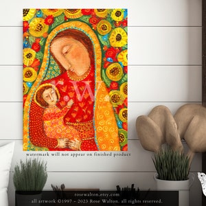 Folk Art Madonna with Angel by Rose Walton folk art gift for mother's day gift for religious mom gift for grandmother mother and child image 1