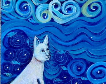 Original The Stray Cat who Loved the Sea by rose walton 11x14