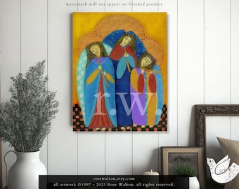 Adoring Angels by Rose Walton wall art wall decor modern contemporary folk art primitive cottagecore  Christian art farmlife