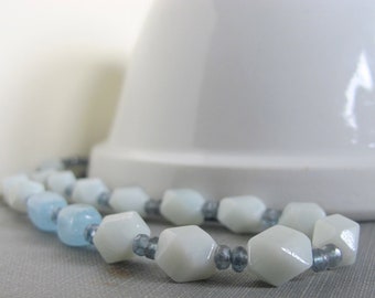 Amazonite Necklace, Silver Necklace, Aquamarine Necklace, Silver Jewelry, Pale Mint Green, Pale Blue, Matte Grey