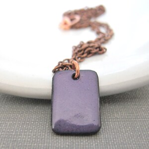 Purple Necklace, Enameled Necklace, Copper Necklace, Enameled Copper, Dark Violet, Geometric Necklace, Purple Tile, Copper Chain image 2