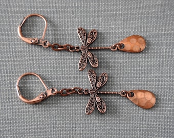 Copper Earrings, Spinner Blades, Copper Tear Drops, Dragonfly, Fishing Components, Copper Jewelry, Dangle Earrings, Fishing Jig Earrings,