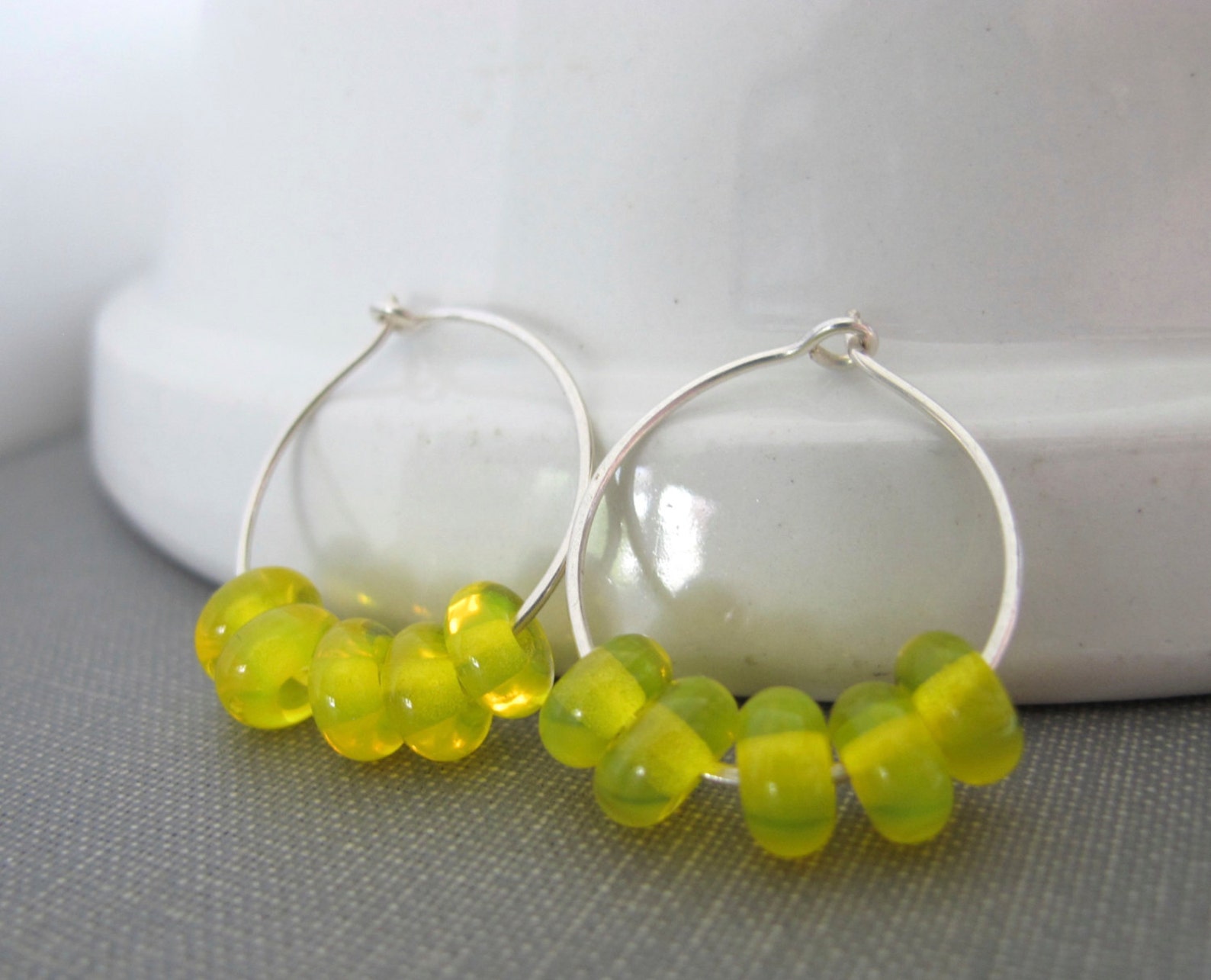 Silver Hoop Earrings Silver Earrings Yellow Earrings Lemon - Etsy