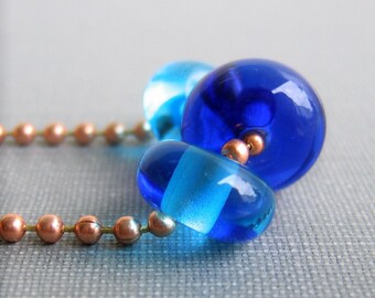 Copper Necklace, Blue Glass Necklace,  Ball Chain Necklace, Beaded Necklace, Copper Jewelry, Glass Jewelry