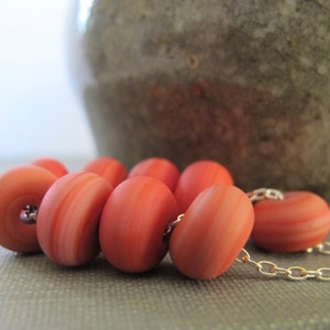 Silver Necklace, Orange Red Glass, Coral Red Necklace, Silver Chain, Sterling Silver, Matte Coral Red, Silver Jewelry, Red Lampwork Glass image 1
