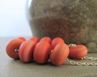 Silver Necklace, Orange Red Glass, Coral Red Necklace, Silver Chain, Sterling Silver, Matte Coral Red, Silver Jewelry, Red Lampwork Glass