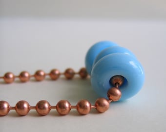 Copper Necklace, Powder Blue, Blue Glass, Ball Chain Necklace, Glass Necklace, Beaded Necklace, Copper Jewelry, Glass Jewelry