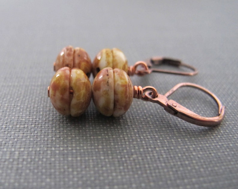 Mustard Glass, Glass Earrings, Terra Cotta, Copper Earrings, Concave Glass, Dangle Earrings, Czech Glass, Copper Jewelry image 3