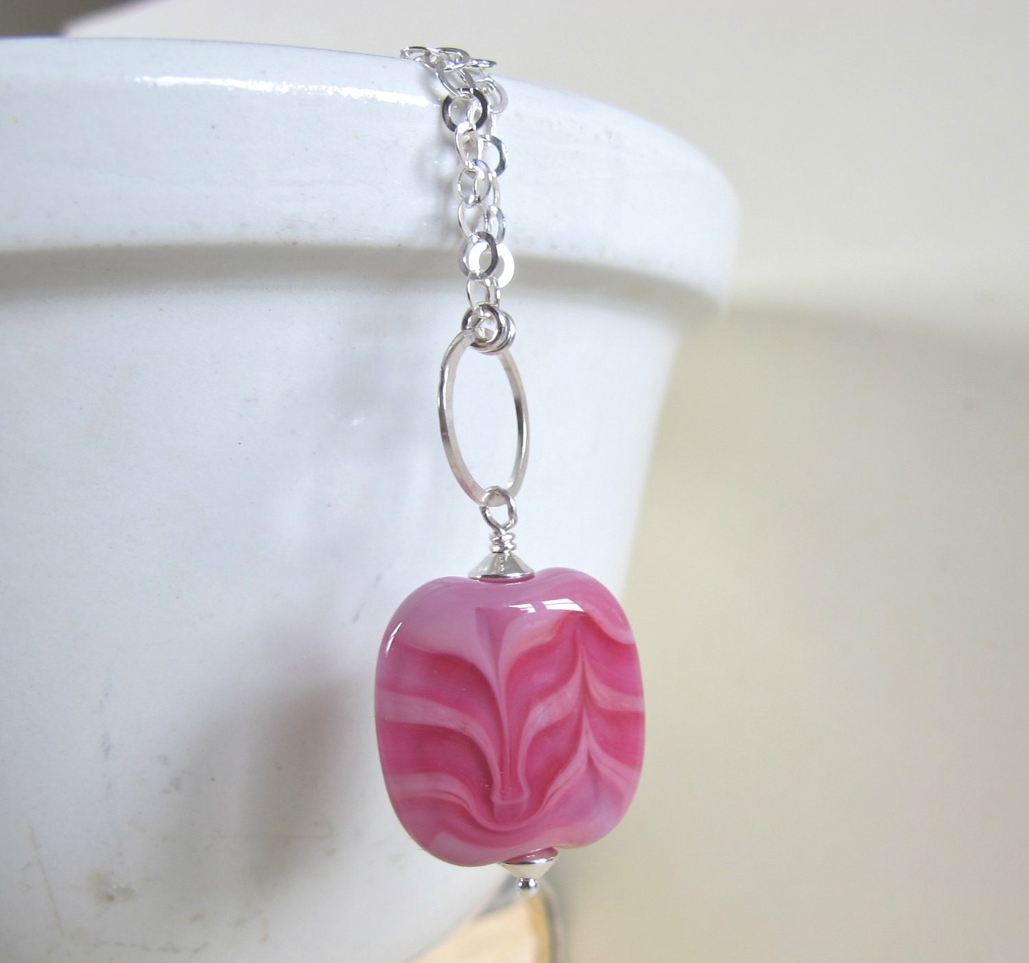 Pink Glass Necklace Hot Pink Glass Pale Pink Glass Silver - Etsy
