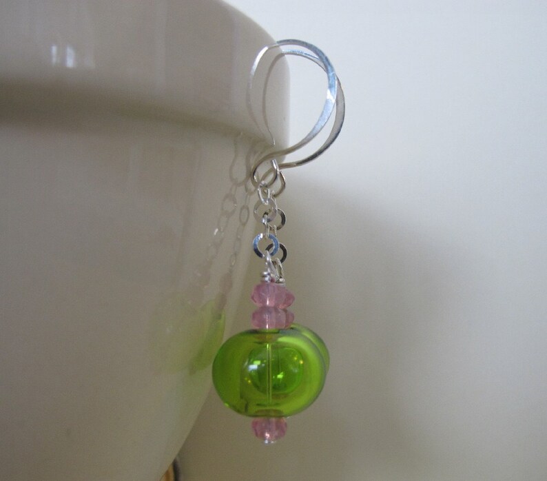 Hollow Glass, Glass Earrings, Silver Earrings, Lime Green, Pale Pink, Silver Jewelry, Silver Chain, Sterling Silver image 5