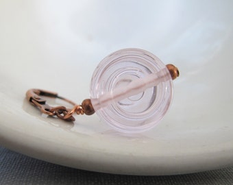 Glass Earrings, Spiral Glass, Pale Pink, Copper Earrings, Pale Clear Pink, Copper, Copper Jewelry