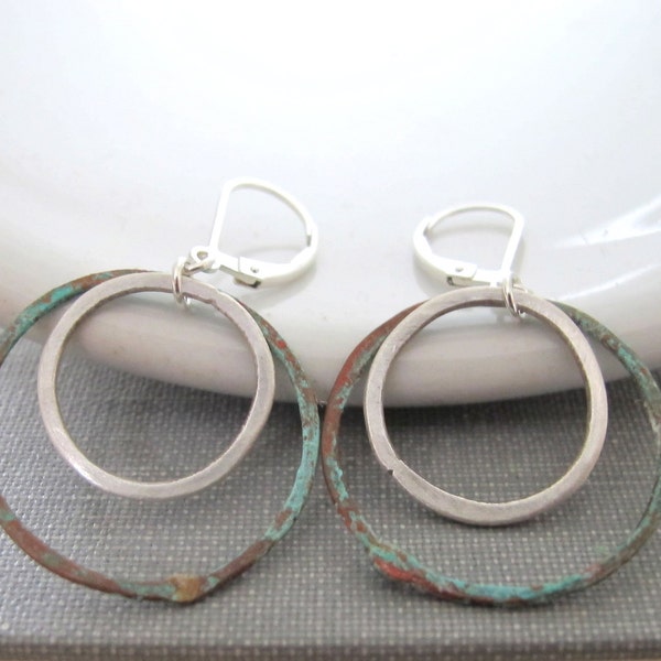Silver Earrings, Copper Earrings, Geometric Jewelry, Mixed Metal Earrings, Sterling Silver, Dangle Earrings