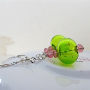 Hollow Glass, Glass Earrings, Silver Earrings, Lime Green, Pale Pink, Silver Jewelry, Silver Chain, Sterling Silver image 2