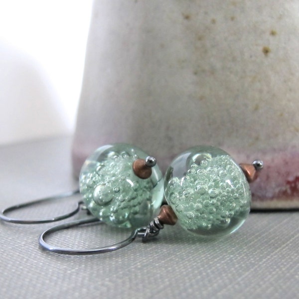 Silver Earrings, Spruce Green Glass, Glass Earrings, Beaded Earrings, Bubble Glass, Silver Jewelry, Glass Jewelry, Modern Jewelry