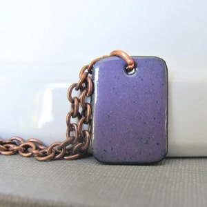 Purple Necklace, Enameled Necklace, Copper Necklace, Enameled Copper, Dark Violet, Geometric Necklace, Purple Tile, Copper Chain image 1