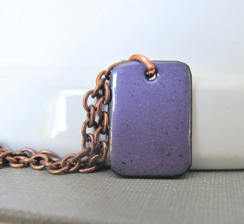 Purple Necklace, Enameled Necklace, Copper Necklace, Enameled Copper, Dark Violet, Geometric Necklace, Purple Tile, Copper Chain image 1