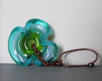 Glass Earrings, Ruffled Glass, Copper Earrings, Blue Green,  Lampwork Glass, Oxidized Copper,  Glass Jewelry, Copper Jewelry, Glass Discs