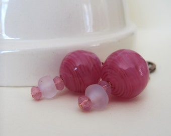 Blown Glass Earrings, Copper Earrings, Blushing Raspberry, Raspberry PInk, Lampwork Glass, Hollow Glass, Copper Jewelry