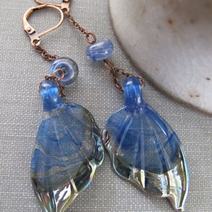 Copper Earrings, Glass Earrings, Glass Wings, Earthy Jewelry, Copper Jewelry, Wing Earrings, Glass Jewelry, Transparent Blue image 2