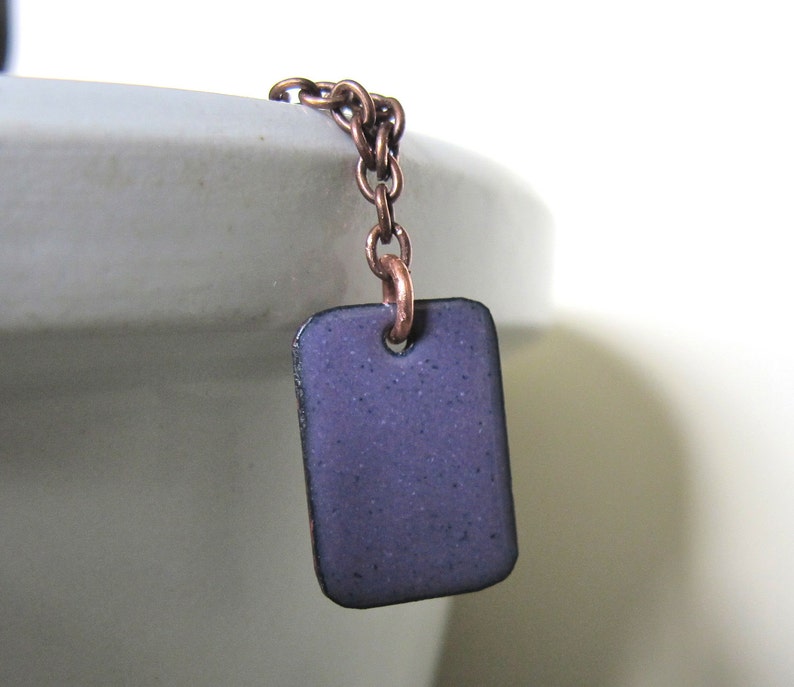 Purple Necklace, Enameled Necklace, Copper Necklace, Enameled Copper, Dark Violet, Geometric Necklace, Purple Tile, Copper Chain image 3
