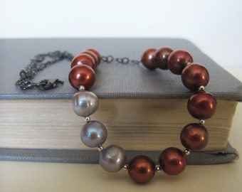 Brown Pearl Necklace, Grey Pearl Necklace, Silver Chain, Chain Necklace, Silver Necklace, Oxidized Silver, Handmade Jewelry