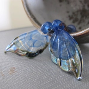 Copper Earrings, Glass Earrings, Glass Wings, Earthy Jewelry, Copper Jewelry, Wing Earrings, Glass Jewelry, Transparent Blue image 1