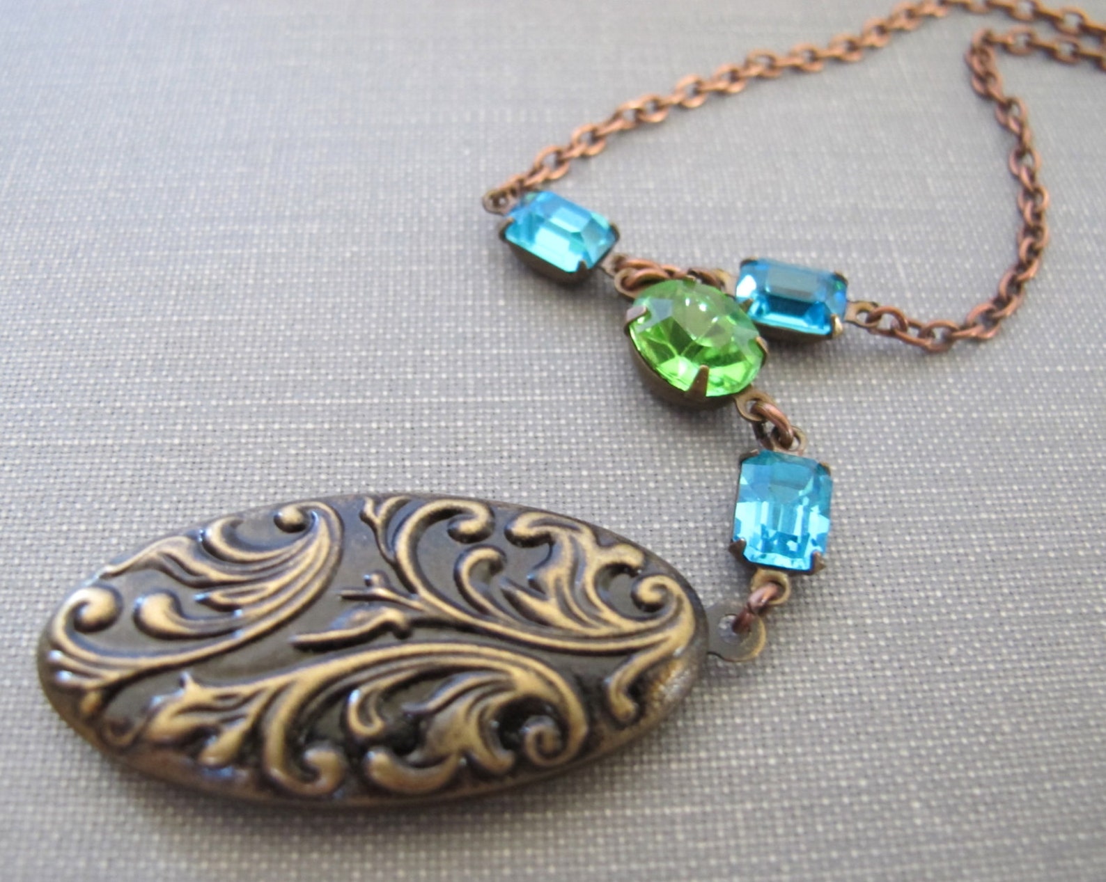 Locket Necklace Oval Locket Chain Necklace Copper Chain Etsy