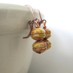 Mustard Glass, Glass Earrings, Terra Cotta, Copper Earrings, Concave Glass, Dangle Earrings, Czech Glass, Copper Jewelry image 5