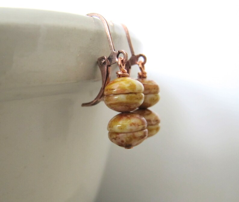 Mustard Glass, Glass Earrings, Terra Cotta, Copper Earrings, Concave Glass, Dangle Earrings, Czech Glass, Copper Jewelry image 5