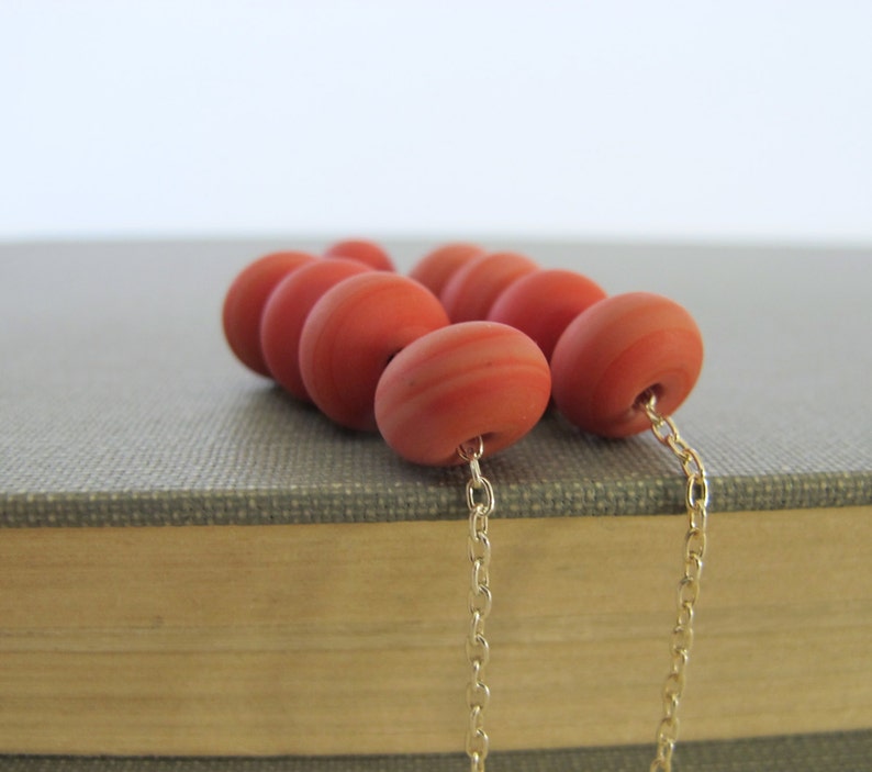 Silver Necklace, Orange Red Glass, Coral Red Necklace, Silver Chain, Sterling Silver, Matte Coral Red, Silver Jewelry, Red Lampwork Glass image 3
