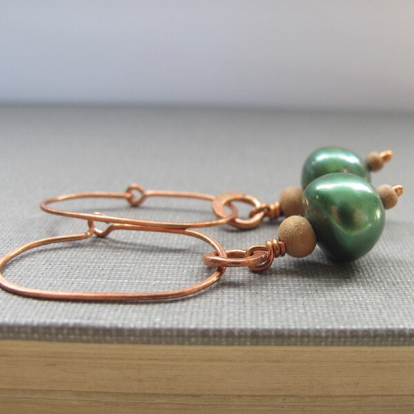 Fern Wood Pearl Wood Copper Earrings
