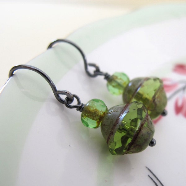 Cyber Monday Etsy, Olive Leaves Glass and Silver Earrings