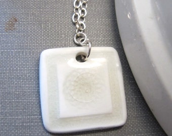 Ceramic Necklace, White Pale Grey, White Ceramic, Silver Necklace, White Ceramic Charm, Silver Chain, Silver Jewelry, Ceramic Pendant