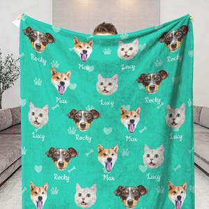Personalized Dog Blanket, Custom Cat Blanket with Name, Custom Photo Blanket, Pet Photo Blanket, Pet Face Blanket, Dog Lover Gift