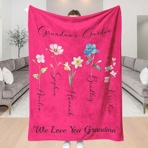 Custom Blanket for Mom, Grandma Blanket, Personalized Blanket, Flower Blanket, Custom Photo Blanket, Personalized Grandmas Garden Blanket