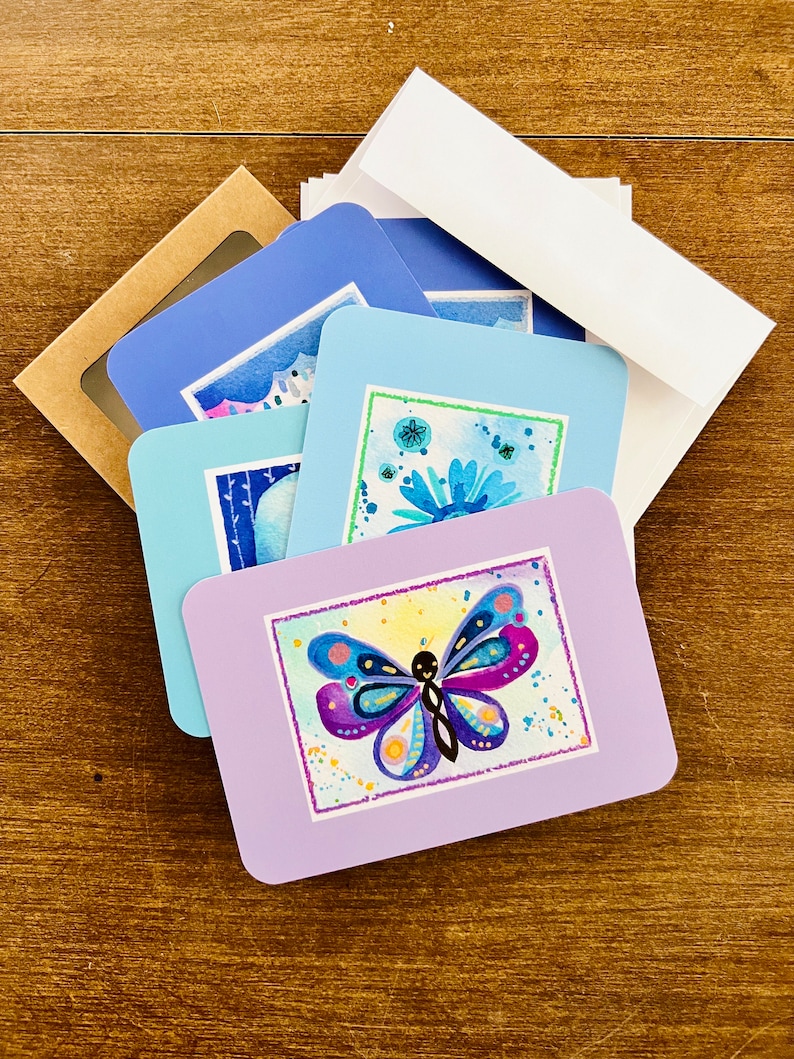 Bye Blues set of 8 one sided notecards with envelopes image 1