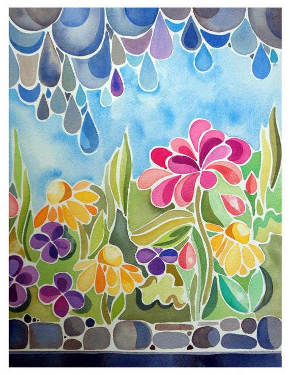 Items op Etsy die op Garden Painting 8.5x11 archival print lijken