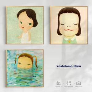 奈良美智のプリント3枚セット | 美術館品質のデジタルアート作品 | 奈良の象徴的な芸術をフィーチャー | 高品質の印刷可能なポスター