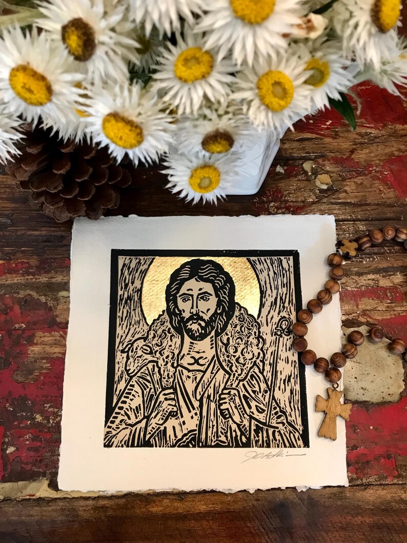 Jesus, Original Linocut Print, Hand Painted, Printed on 320 Gsm ...
