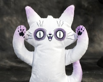 Ghost Cat Plush Toy - Spooky Ghost with Purple bits - Comes with a cute postcard - Super soft plush stuffed plushie - cartoon ghost doll
