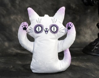 Ghost Cat Plush Toy - Spooky Ghost with Purple bits - Comes with a cute postcard - Super soft plush stuffed plushie