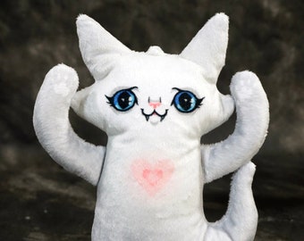 Ghost Cat Plush Toy - Sweet Heart Cat - Soft Beige - Comes with a free postcard - Cat doll - Spooky cute