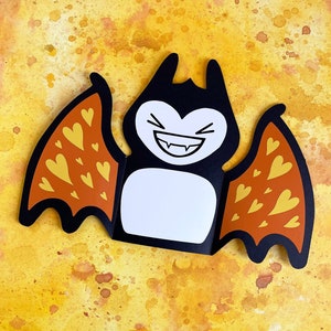 Carte en forme de chauve-souris - Carte vierge faite main - Jolie chauve-souris avec coeurs - Papier cartonné épais et espace pour ajouter votre propre message - Enveloppe incluse