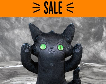 SALE 30% off - Ghost Cat Plush Toy, Comes with Ghost Cat postcard, Handmade, Spooky cute cat doll, last chance, black cat lover gift