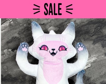 SALE 30% off - Ghost Cat Plush Toy, Comes with Ghost Cat postcard, Handmade, Spooky cute cat doll, cute ghost, Pink Ghost, last chance